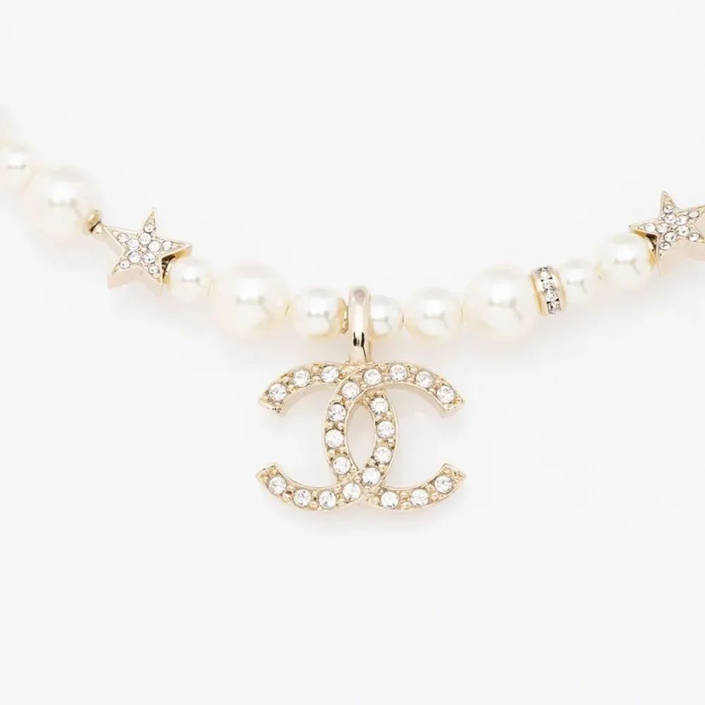 Chanel Faux Pearl Crystal CC Star Choker